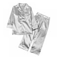 thumbnail image 1 of Kids Satin Pajamas Set PJS Long Sleeve Button-Down Sleepwear Loungewear, 1 of 3