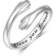 thumbnail image 1 of 925 Sterling Silver Hug Rings For Couples Hand Hug Rings Hugging Hands Open Promise Ring For Women Men Adjustable, 1 of 2