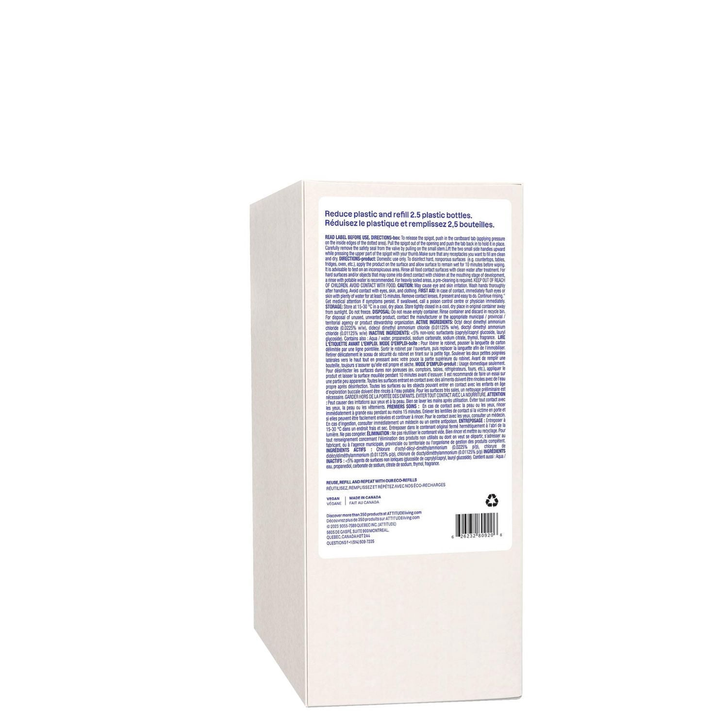ATTITUDE home+ technology, Nettoyant Tout Usage Désinfectant 99.99 %, Recharge, Parfum de Thym & d'Agrumes, 2L