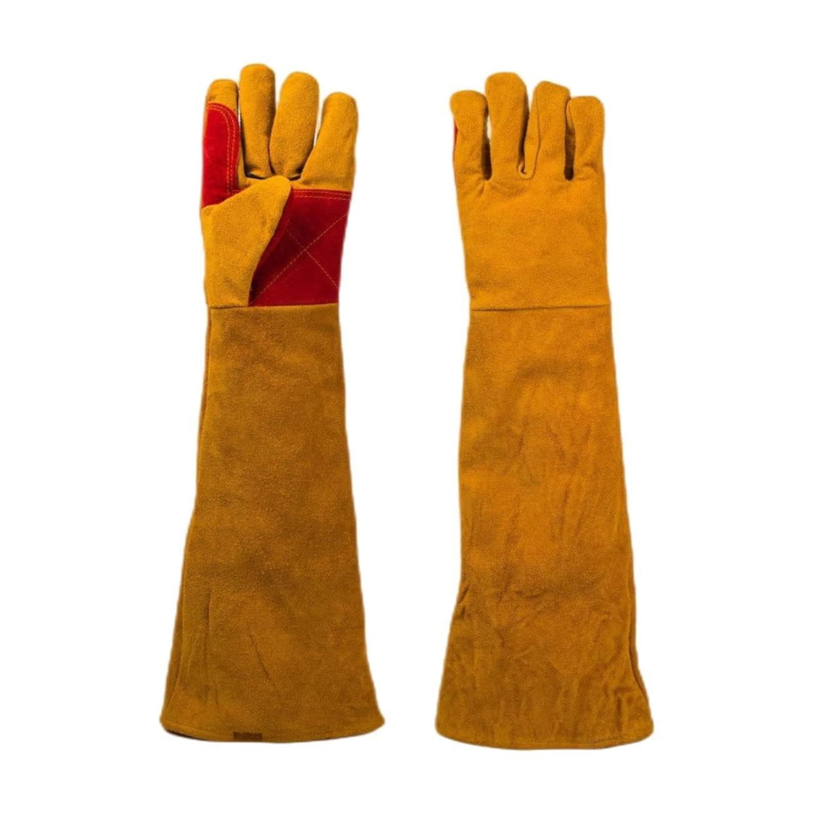 Cxui Long Sleeve Welding Gloves, Heat Resistant Cowhide Leather Gloves for Men, Heavy Duty Tig and Mig Work Gloves with Cuff (1 Pair) Yellow