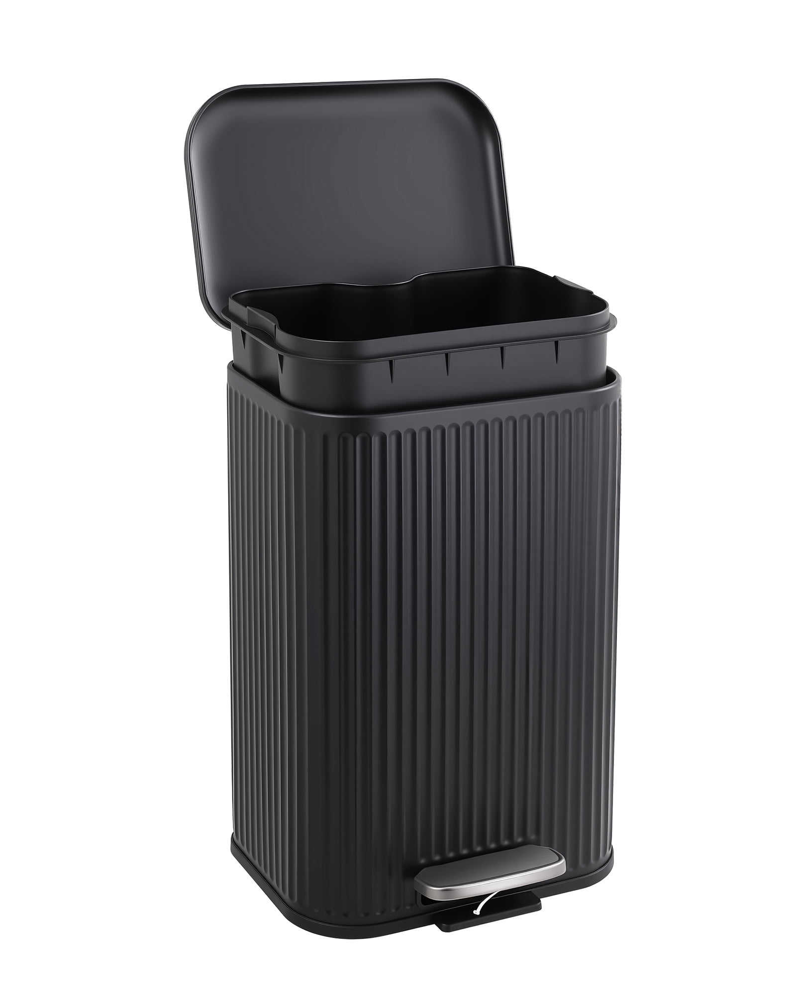 20L Black Stainless Steel Step Trash Can – Rectangular Waste Bin with Soft-Close Lid, Removable Inner Bucket and Fingerprint-Resistant Finish for Kitchen, Bathroom and Office – 32.5 × 27.8 × 48 cm