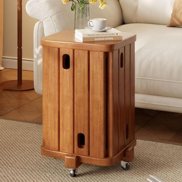Stackable Stools Set of 4-in-1 Wooden Stool Side Table, Farmhouse Stackable Side Tables, Walnut Coffee Table with Stools Nesting End Table Set Mid Century Modern Nightstand, Round Small Square Black