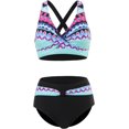 thumbnail image 3 of LAICAIW Womens Two Piece Swimsuits Wrap Front Bikini High Waisted Bottom Tummy Control Bathing Suits Vintage Print Swimwear, 3 of 7