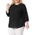thumbnail image 4 of GRACE & GRANDEUR Women's Plus Size Tops Work Round Neck Ruffle Chiffon Blouse Office Top 1X Black, 4 of 6