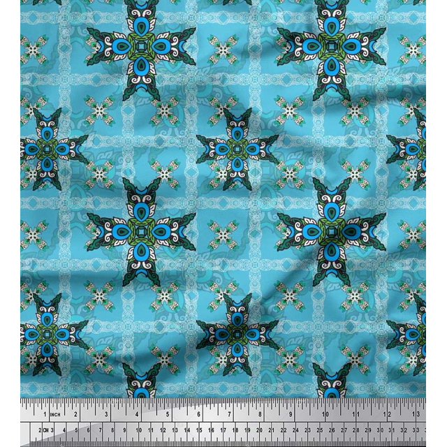 Soimoi Poly Georgette Fabric Check & Moroccan Decorative Fabric Prints by Yard 42 Inch Wide