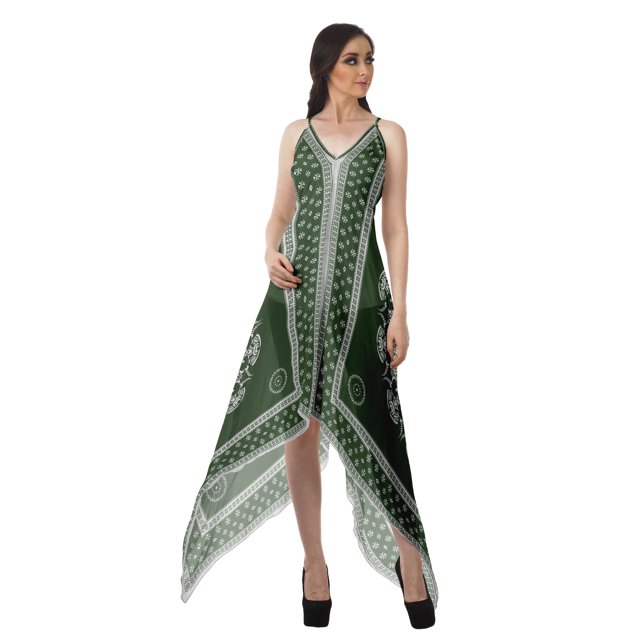 Moomaya Robe à Ourlet Asymétrique pour Femmes, Robe à Bretelles Spaghetti à Dos Nu avec Mouchoir