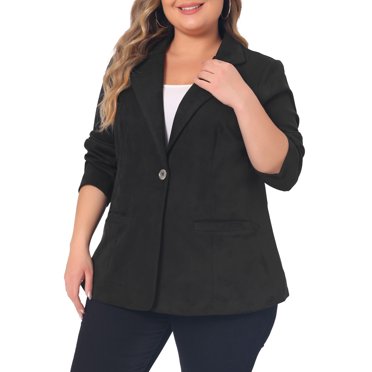 GRACE & GRANDEUR Women's Plus Size Faux Suede Jacket Long Sleeve Notch Lapel Button Blazer Coat 3X Black