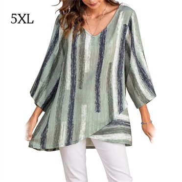 T-shirt pour Femme à Manches Longues, Blouse Ample d'Automne à Col en V, Haut à Rayures, Blanc, P