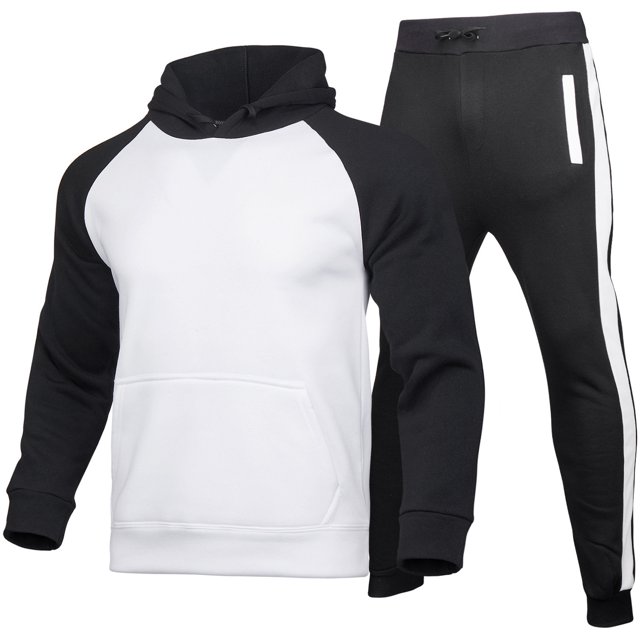 Mens Jogging Suit Sports Hoodie Set Two-Piece Jacket With Hood And Pockets