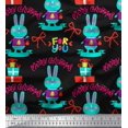 thumbnail image 1 of Soimoi Black Velvet Fabric Text & Bunny Kids Decor Fabric Printed Yard 58 Inch Wide, 1 of 3