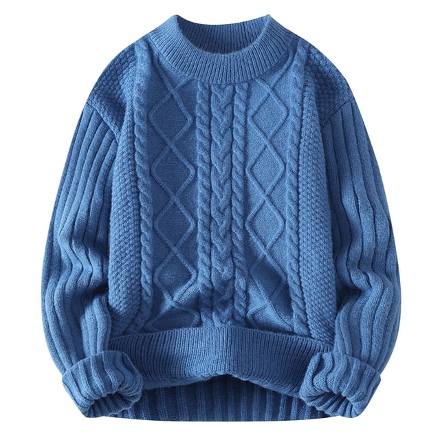 Styesk Mens Sweater Solid Color Pullover Sweater Comfy Soft Oversized Sweater Cable Knit Crewneck Sweater Casual Loose Sweaters with Ribbing Edge