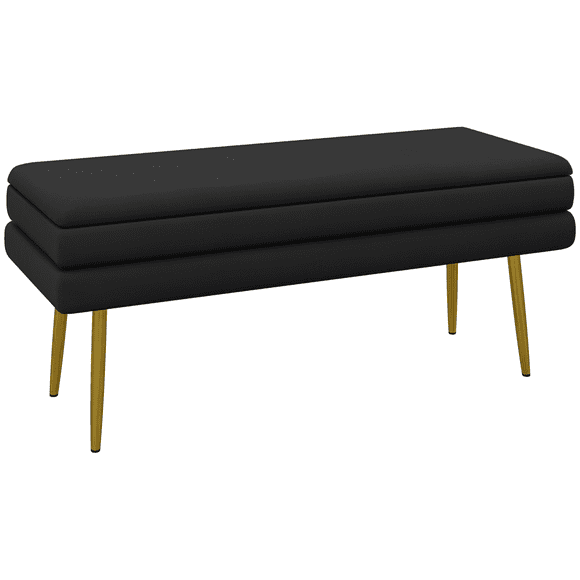 HOMCOM Banc de Bout de Lit, Banc de Chambre Rembourré avec Rangement Noir