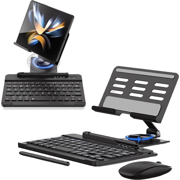 for Samsung Galaxy Z Fold 6 5 4 Stand and Keyboard Mouse, Portable Detachable Bluetooth Keyboard, Foldable Adjustable Tablet Stand Holder for Desk, with Wireless Mouse and Pen