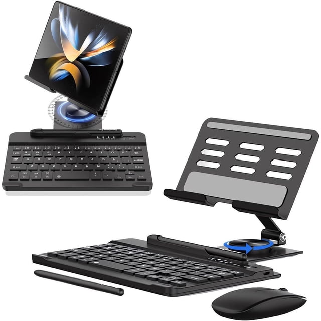 for Samsung Galaxy Z Fold 6 5 4 Stand and Keyboard Mouse, Portable Detachable Bluetooth Keyboard, Foldable Adjustable Tablet Stand Holder for Desk, with Wireless Mouse and Pen