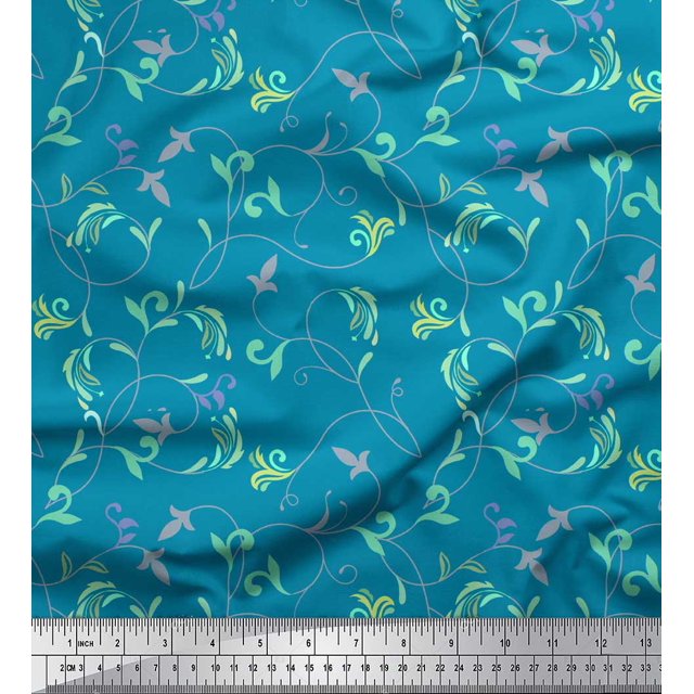 Soimoi Blue Rayon Fabric Artistic Leaves Decor Fabric Printed Yard 42 Inch Wide