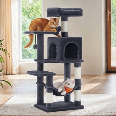 Feandrea Arbre à Chat, Tour pour Chat de 44,1 Po pour Chats d'Intérieur, Condo pour Chat à Plusieurs Niveaux avec Poteaux à Griffer, Perchoirs, Hamac et Niche, Gris Fumé UPCT261G01