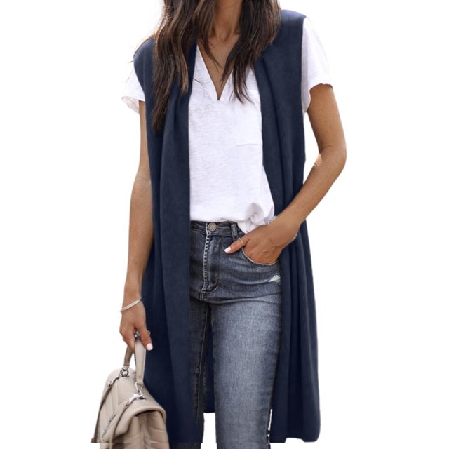 Cardigan Kimono Léger Sans Manches à devant Ouvert avec Poches pour Femme, Décontracté