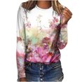 thumbnail image 1 of IROINID en Solde T-Shirt à Manches Longues en Polyester pour Femmes Confortable Dames Col Rond Hauts Amples T-Shirts Imprimés Blouse,Pink, 1 of 5
