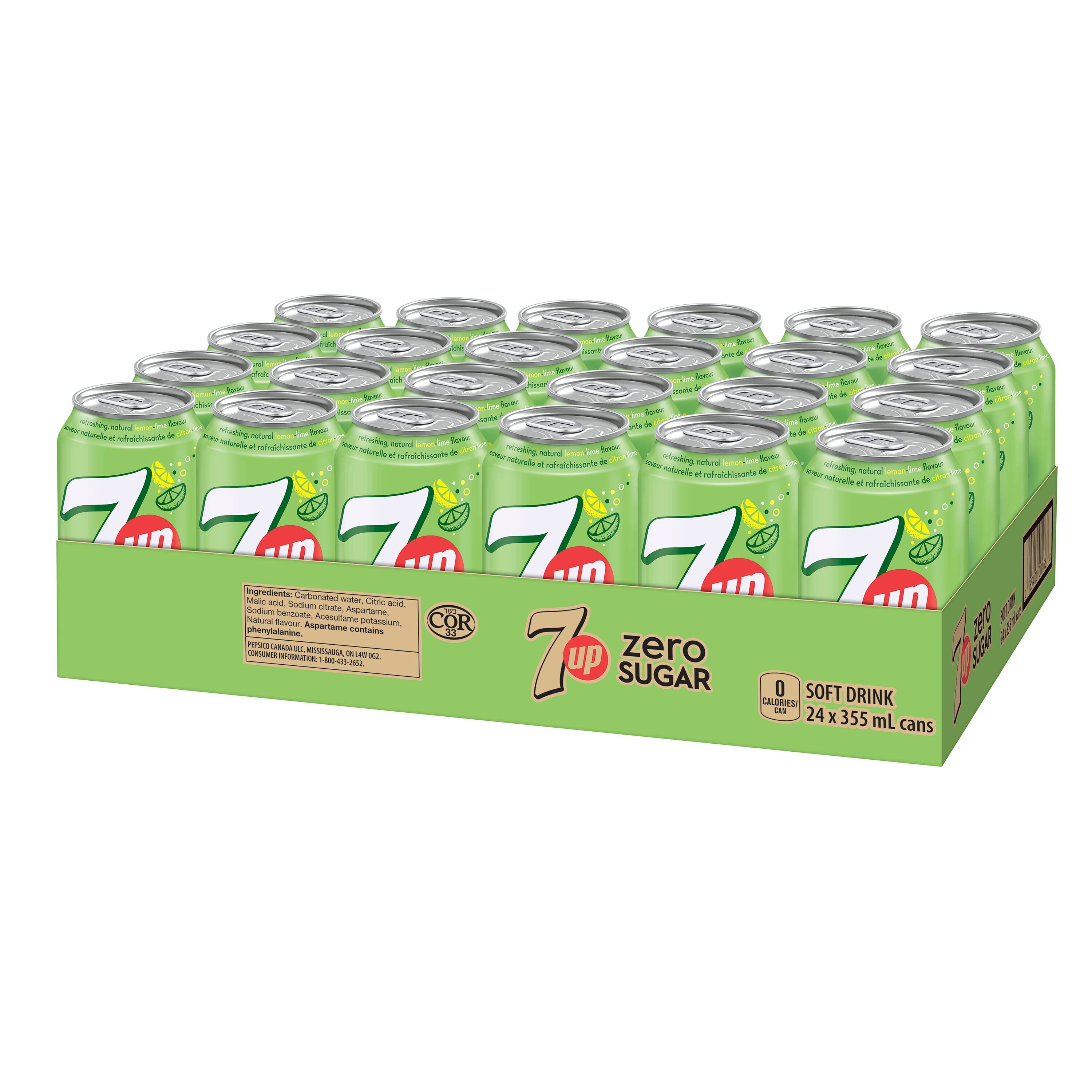 7UP Zero Boisson Gazeuse Citron Lime 24 x355 mL, Canettes