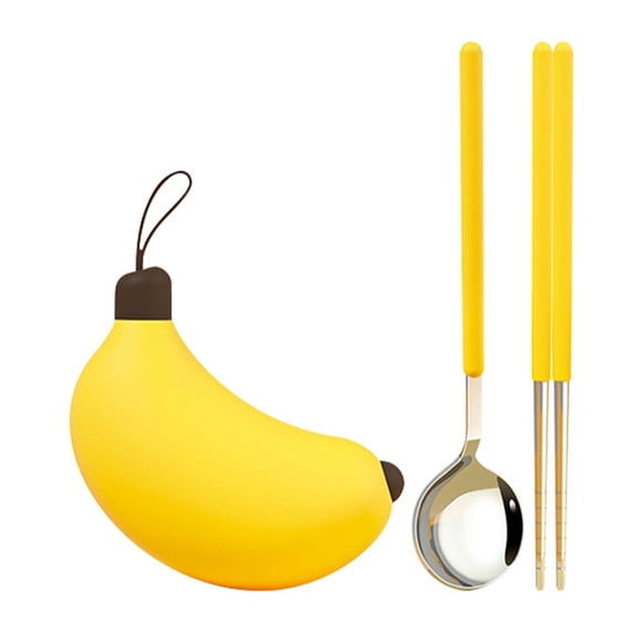 JJKBVCLO Banana Portable Spoon & Chopsticks Set 304 Stainless Steel Cute Travel Cutlery Outdoor & Travel For Housewarming & Birthdays