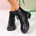thumbnail image 2 of Womens Mid Calf Combat Boots with Side Zipper Fashion Black Leather Buckle Platform Chunky Motorcycle Riding Short Ankle Booties, 2 of 7