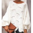 thumbnail image 1 of Tralilbee Nouveau Chandail de Mode Polyvalent Grande Taille à Col Rond Ample Décontracté avec Trous Manches Lanterne Chandail Tricoté Chandail pour Femme, 1 of 1