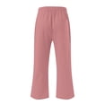 thumbnail image 4 of FNFYFH Womens Plus Size Capri Pants Wide Leg Cotton Linen Pants Drawstring Summer Beach Pants with Pockets, 4 of 7
