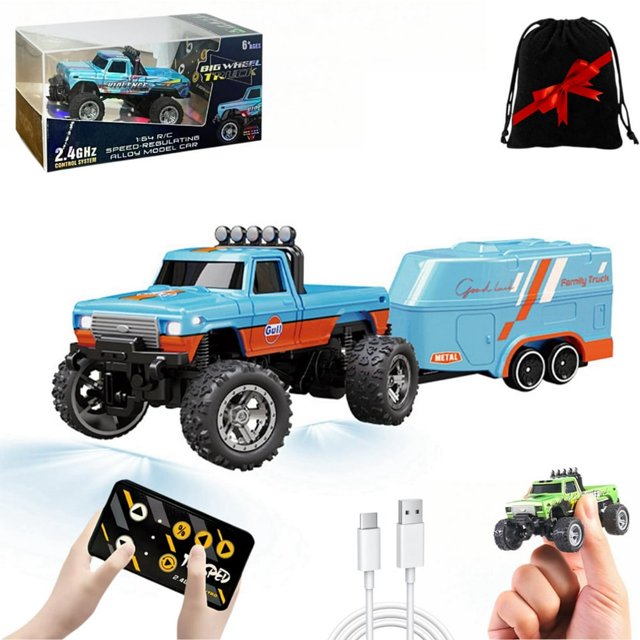 EASTIN Mini Rc Monster Truck 1/64 Scale Monster Truck with Lights 2.4Ghz Remote Control Car Rechargeable Mini Monster Truck Rc Alloy Rc Semi Truck for Kids Gifts Speed Adjustable