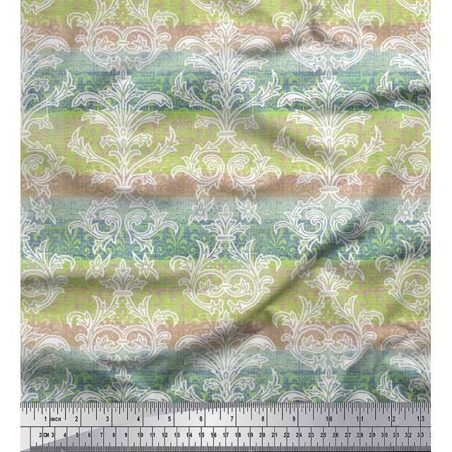 Soimoi polyester Crepe Fabric Stripe & Ogee Damask Print Fabric by the Yard 52 Inch Wide