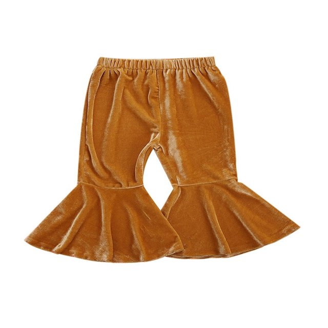 Children Autumn Velvet Flare Pants Solid Color Elastic Waistband Trousers