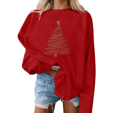 Pisexur Womens Tops Crew Neck Sweatshirt Loose Pullover Long Sleeve Shirts Soft Tops for Women Fall Clothes 2025 Red,XL