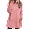 thumbnail image 3 of yoeyez Hauts en Peluche pour Femmes Hiver Chandail en Molleton Duveteux Col Rond Tunique à Manches Longues Chaud Confortable Pyjama Loungewear avec Poches Rose, TG, 3 of 7