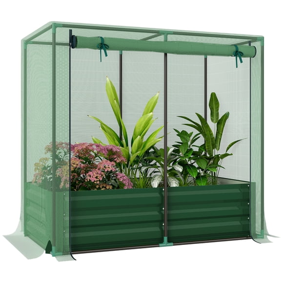 Outsunny Galvanized Raised Garden Bed with Crop Cage and Shade Cloth