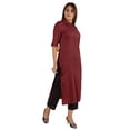 thumbnail image 2 of Moomaya Solid Rayon Kurta For Women bell Sleeve Drawstring Neck Long Ethnic Kurti, 2 of 7