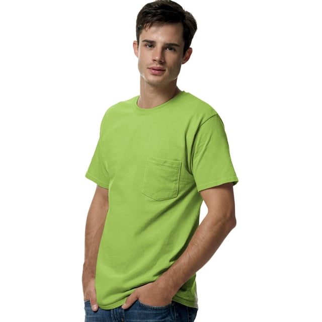 Hanes TAGLESS Men`s Pocket T-Shirt, 3XL, Lime