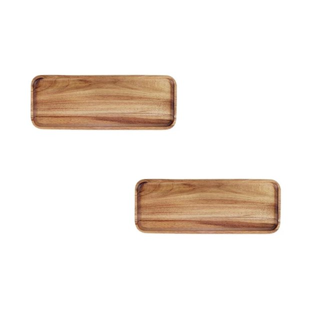 Oleegame 2PC Placemat Wood Serving Tray Durable Dishwasher Rectangular Party Plates Household Tableware