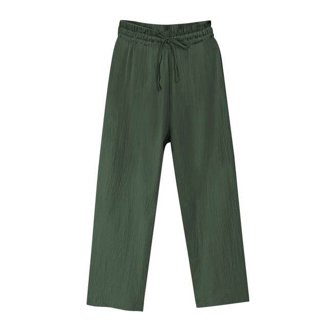 Timegard Plus Size Pants for Women Straight Leg Drawstring Lightweight Casual Loose Trousers with Pockets