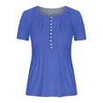 thumbnail image 4 of LSLJS Womens T Shirts Women's Fashion Casual Round Neck Pleated Solid Color Button Top Blouse, 4 of 5