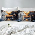 thumbnail image 4 of Wolf Duvet Cover Set Full Size,Black White Wolves Tribal Feather Dreamcatcher Bedding Set,Jungle Wild Animal Snowy Lake Mount Sunset View Comforter Cover(No Filler) for Teens,3 Pcs, 4 of 6