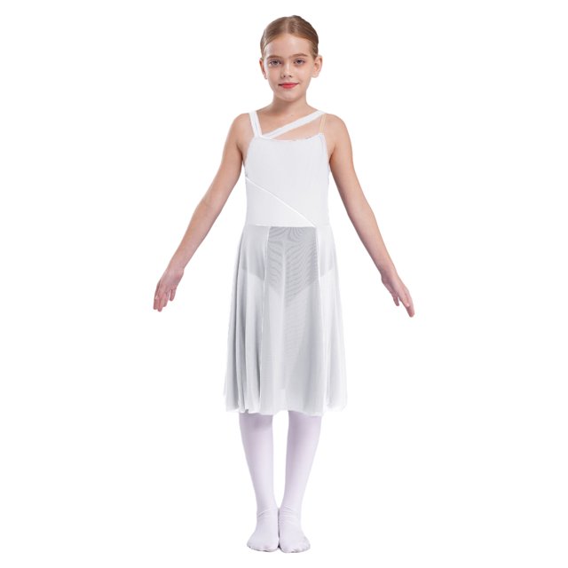 Lejafay Robe de Danse Lyrique Sans Manches pour Filles Justaucorps Color Block Fête Danseuse Blanc 14