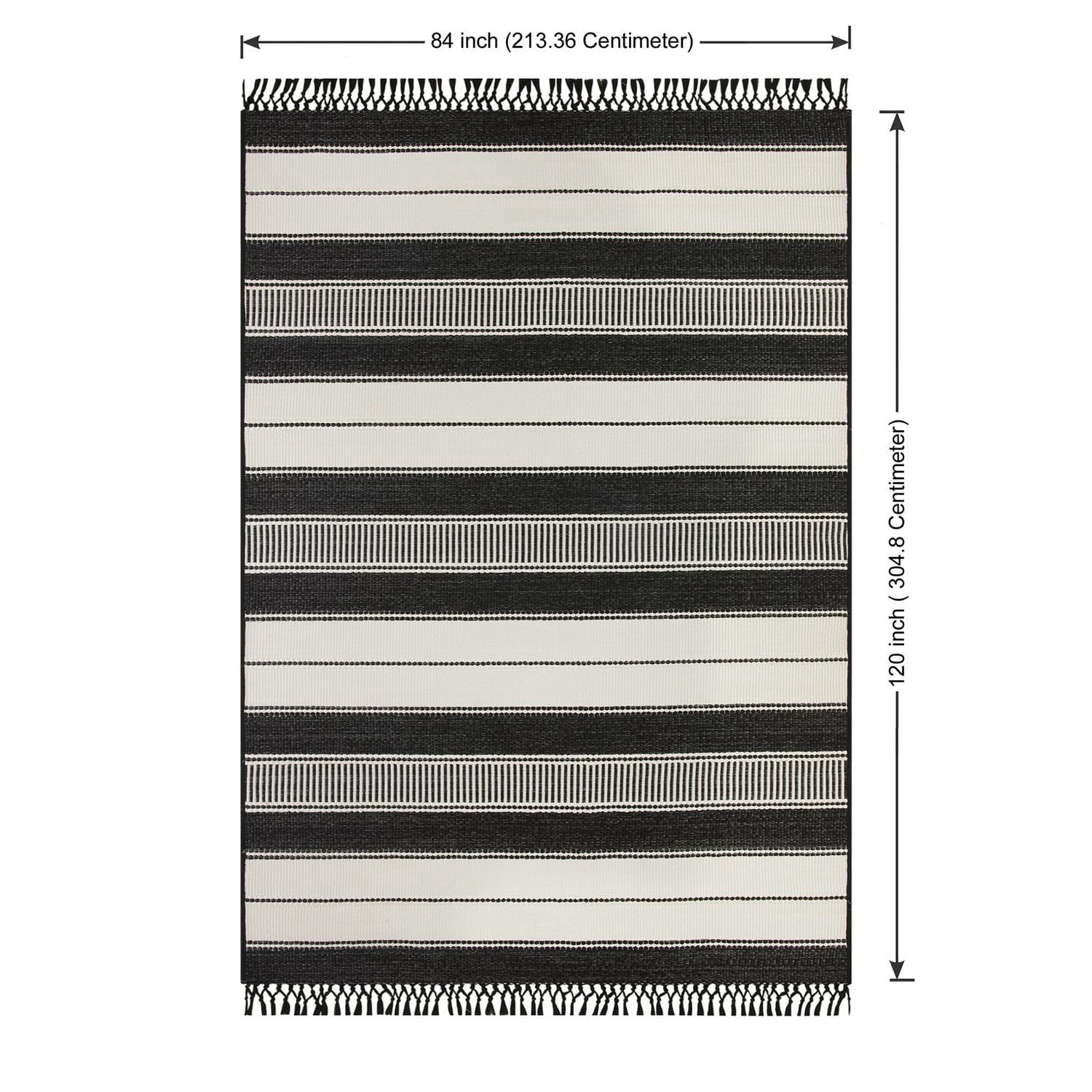 Better Homes & Gardens Tapis d'extérieur rayé noir et blanc 7' x 10' - Polypropylène/Polyester