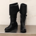 thumbnail image 4 of Dakaela Women Fold Over Knee High Riding Boots Low Heel Platform Slouchy Long Boot Round Toe Winter Walking Shoes Black Size 9, 4 of 8