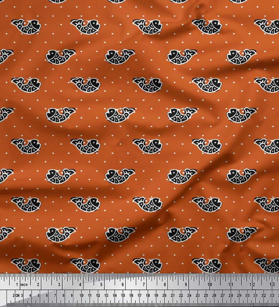 Soimoi Cotton Duck Fabric Fish Block Print Fabric by The Yard 42 Inch Wide