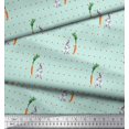 thumbnail image 3 of Soimoi Green Heavy Satin Fabric Carrot & Rabbit Dots Print Fabric by Yard 54 Inch Wide, 3 of 5