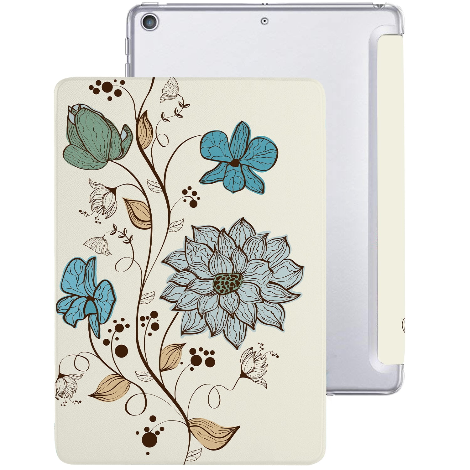 iPad PRO 9.7 Inch [ PRO 2016 ] A1673 A1674 A1675 MLPX2LL/A MLPW2LL/A MLPY2LL/A MLYJ2LL/A Trifold Printed PC Lightweight Protective Clear Back Cover - Watercolor Flowers