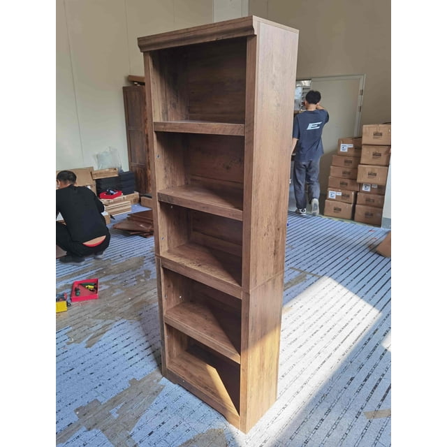 6-Tier Tall Farmhouse Bookshelf - Adjustable Open Shelves, Floor Standing Storage Rack with Anti-Tip & Anti-Slip Design for Living Room, Home Office, Study - Specs: Six-Tier, Color: Embossed