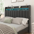 thumbnail image 5 of SIBEDS LED Bed Frame with Drawer Pockets and PU Upholstered Black Wingback Headboard, Full, 5 of 5