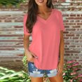 thumbnail image 1 of AherBiu Plus Size T Shirts for Women V Neck Loose Short Sleeve Tops Blouses Solid Color Basic Tees, 1 of 6