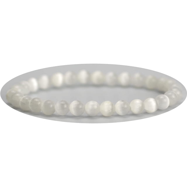 Bracelet Extensible Unisexe en Perles Rondes de 6 mm en Sélénite Naturelle de Qualité AA 7 Pouces
