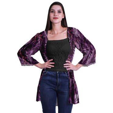 Moomaya Printed Georgette Shrug Ruffled Back Drop Hem Beach Cover Up For Women